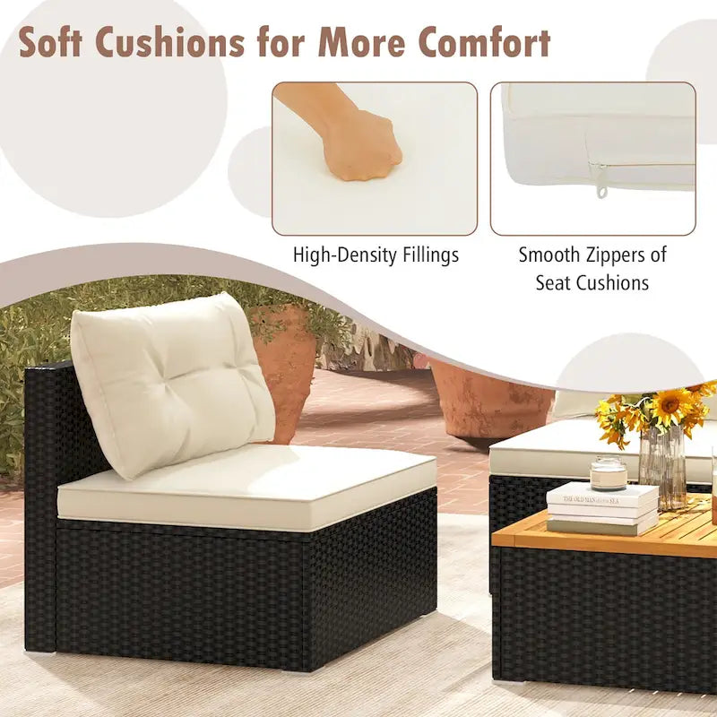 Gymax 5PCS Rattan Patio Conversation Sofa Set Outdoor Furniture Set w/