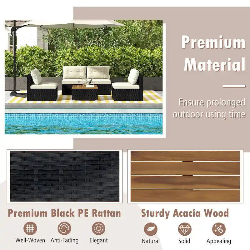 Gymax 5PCS Rattan Patio Conversation Sofa Set Outdoor Furniture Set w/