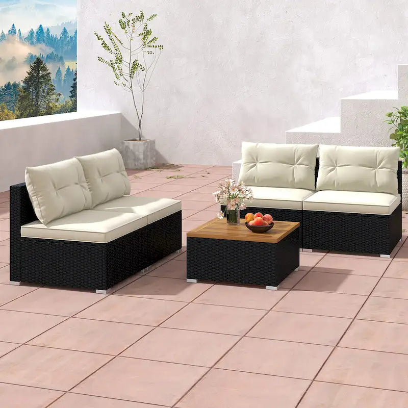 Gymax 5PCS Rattan Patio Conversation Sofa Set Outdoor Furniture Set w/