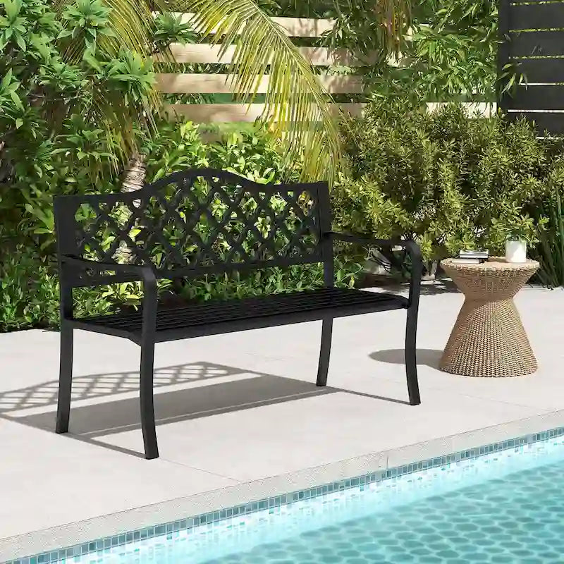 Costway 50.5  Patio Bench Slatted Metal Garden Bench for 2-3 People - See Details