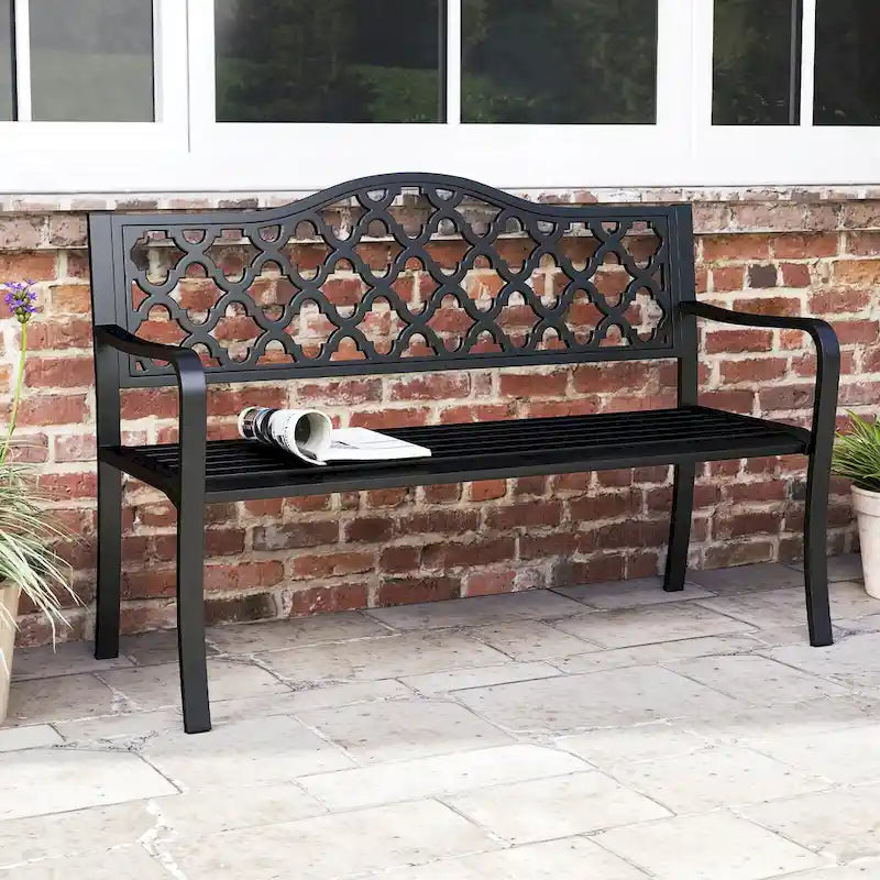 Costway 50.5  Patio Bench Slatted Metal Garden Bench for 2-3 People - See Details