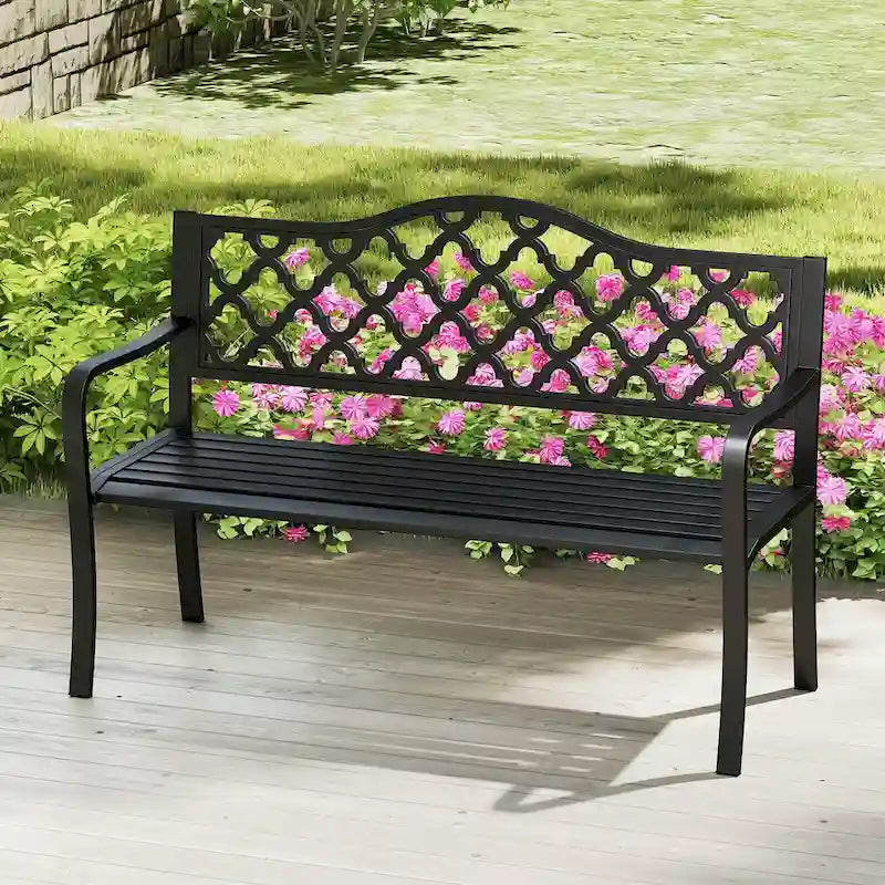 Costway 50.5  Patio Bench Slatted Metal Garden Bench for 2-3 People - See Details