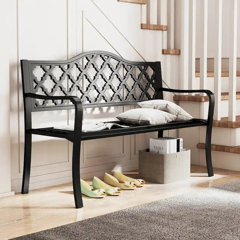 Costway 50.5  Patio Bench Slatted Metal Garden Bench for 2-3 People - See Details