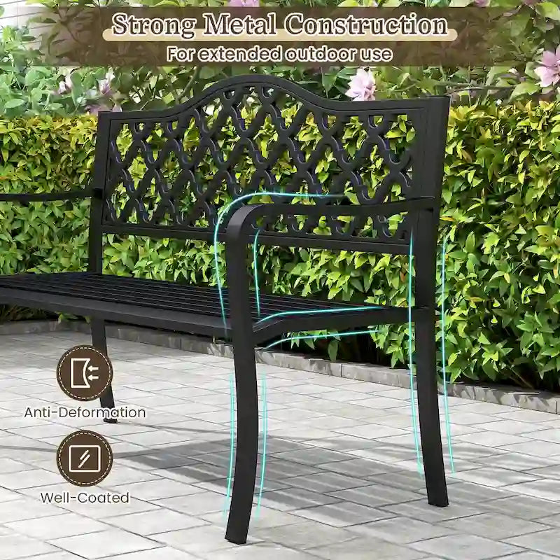 Costway 50.5  Patio Bench Slatted Metal Garden Bench for 2-3 People - See Details