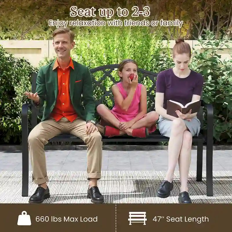 Costway 50.5  Patio Bench Slatted Metal Garden Bench for 2-3 People - See Details