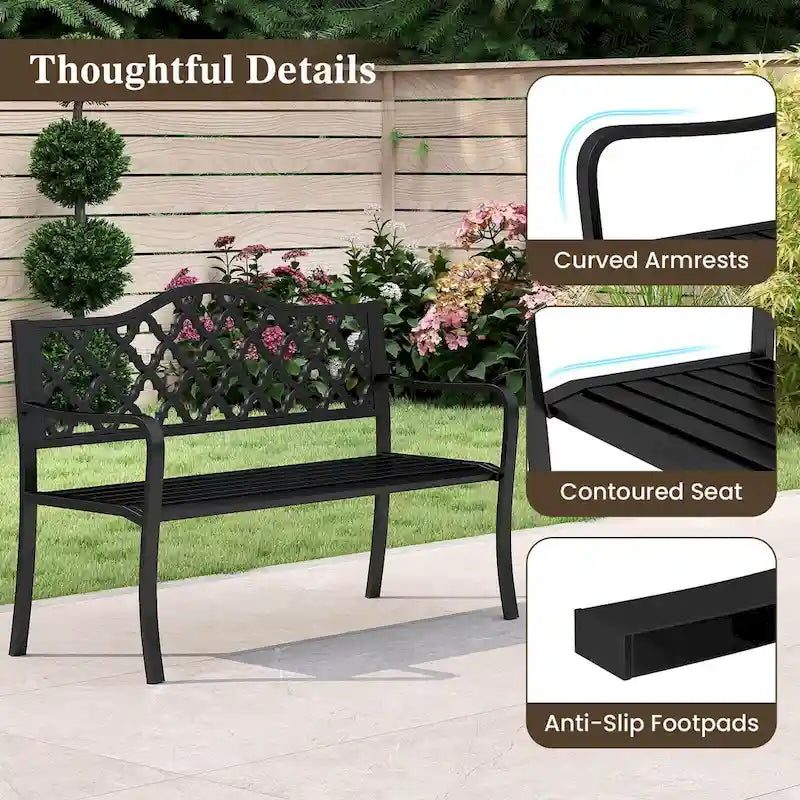 Costway 50.5  Patio Bench Slatted Metal Garden Bench for 2-3 People - See Details