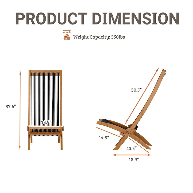 EROMMY 2-Piece Folding Acacia Wood Chairs Set - Standard & Rope Design Patio Chairs for Garden, Camping, Balcony
