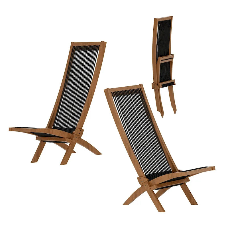 EROMMY 2-Piece Folding Acacia Wood Chairs Set - Standard & Rope Design Patio Chairs for Garden, Camping, Balcony