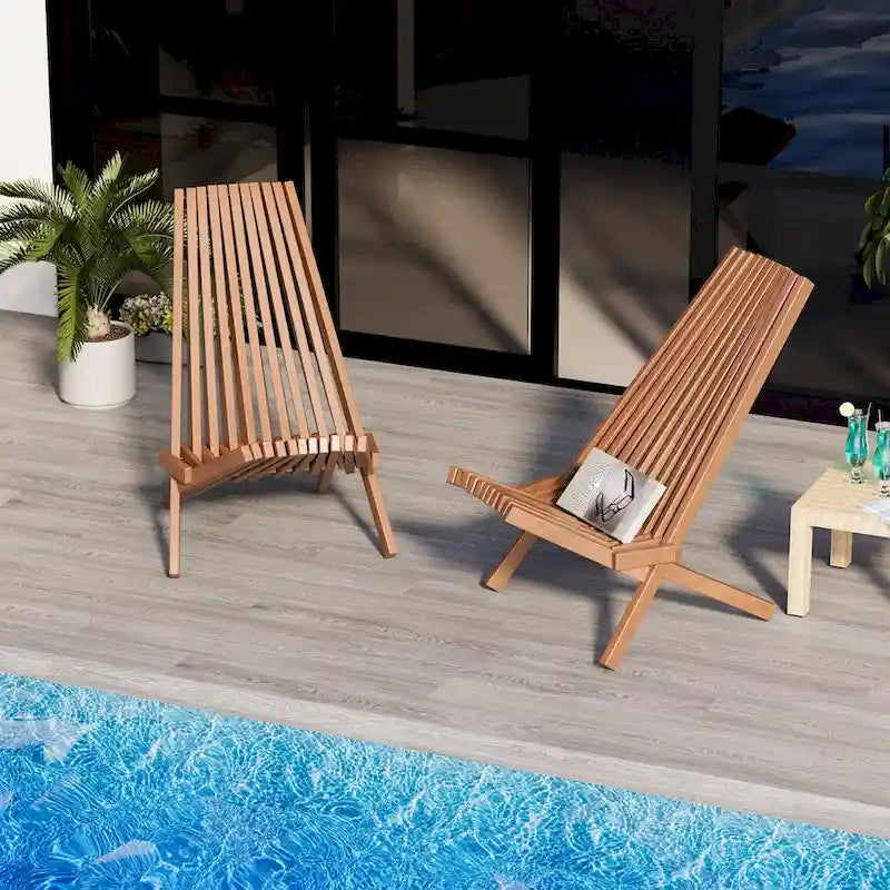 EROMMY 2-Piece Folding Acacia Wood Chairs Set - Standard & Rope Design Patio Chairs for Garden, Camping, Balcony