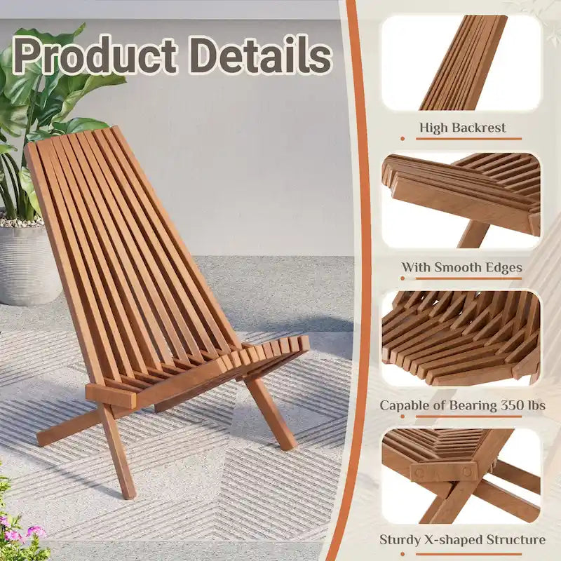 EROMMY 2-Piece Folding Acacia Wood Chairs Set - Standard & Rope Design Patio Chairs for Garden, Camping, Balcony