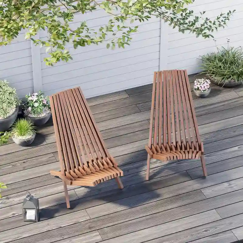 EROMMY 2-Piece Folding Acacia Wood Chairs Set - Standard & Rope Design Patio Chairs for Garden, Camping, Balcony