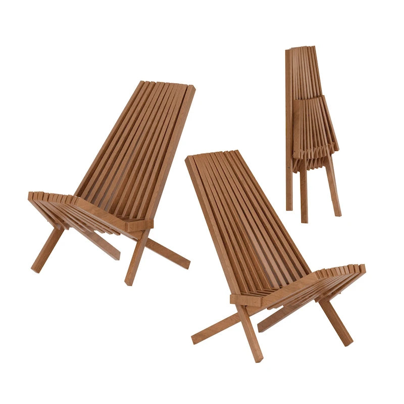 EROMMY 2-Piece Folding Acacia Wood Chairs Set - Standard & Rope Design Patio Chairs for Garden, Camping, Balcony