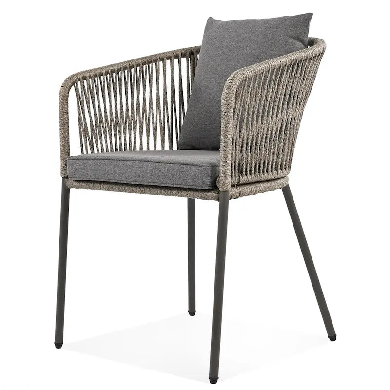 7-Piece Outdoor Patio Metal Frame Dining Set with 6 Cushioned Chairs and Acacia Wood Tabletop