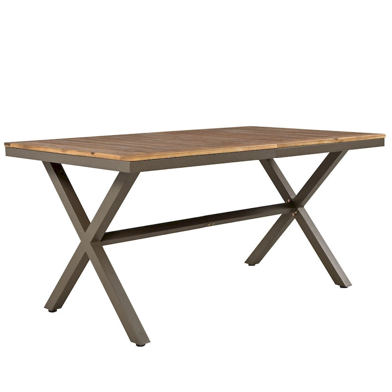7-Piece Outdoor Patio Metal Frame Dining Set with 6 Cushioned Chairs and Acacia Wood Tabletop