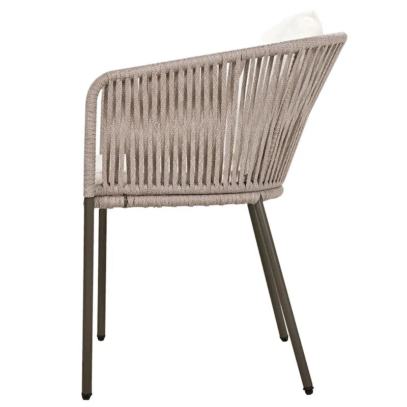 7-Piece Outdoor Patio Metal Frame Dining Set with 6 Cushioned Chairs and Acacia Wood Tabletop