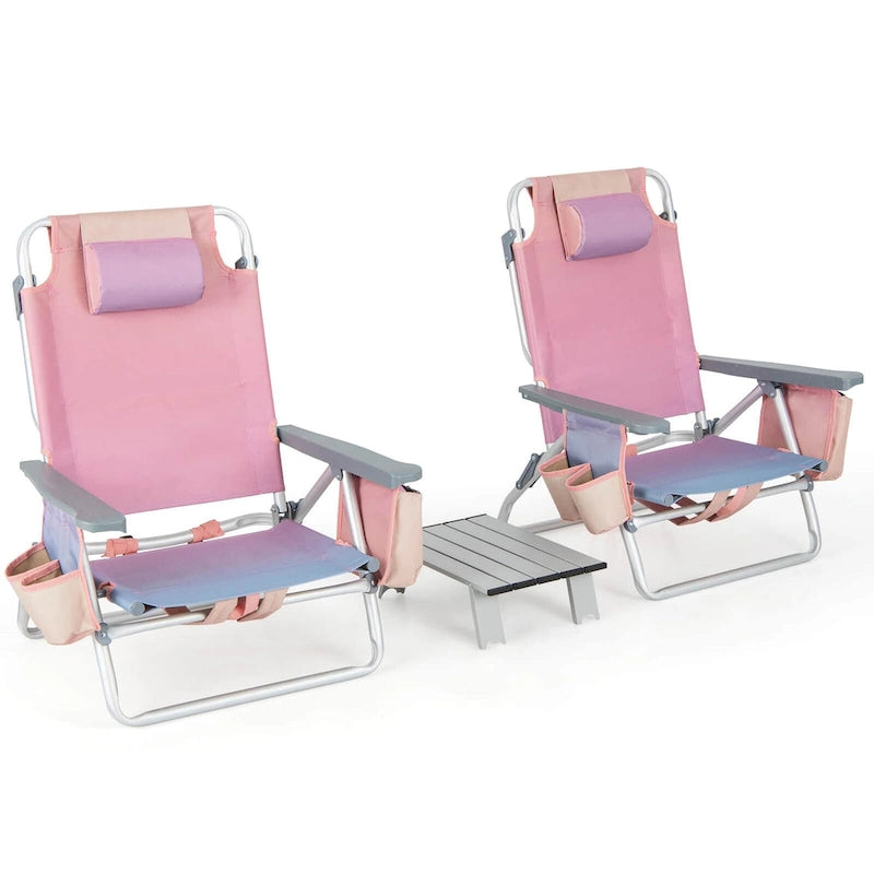 Gymax 2PCS Folding Backpack Beach Chair Table Set 5-Position Outdoor