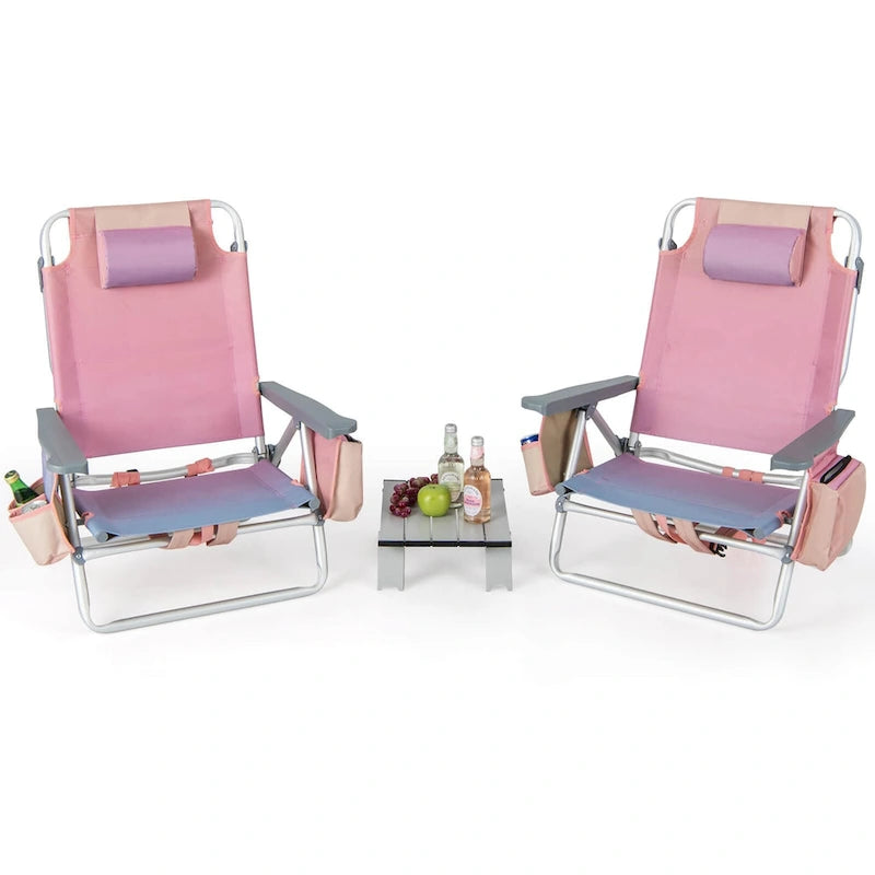 Gymax 2PCS Folding Backpack Beach Chair Table Set 5-Position Outdoor