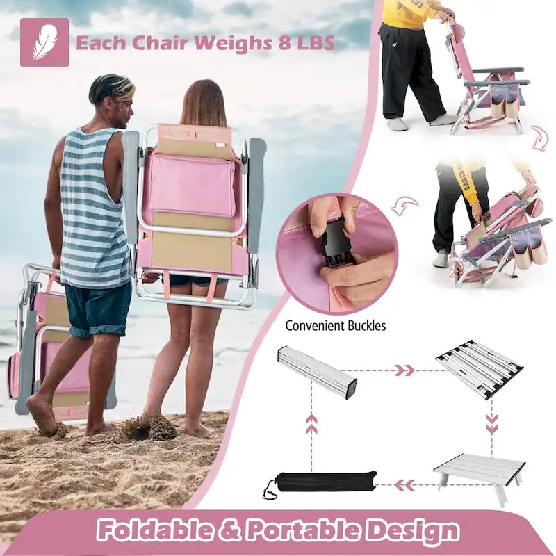 Gymax 2PCS Folding Backpack Beach Chair Table Set 5-Position Outdoor