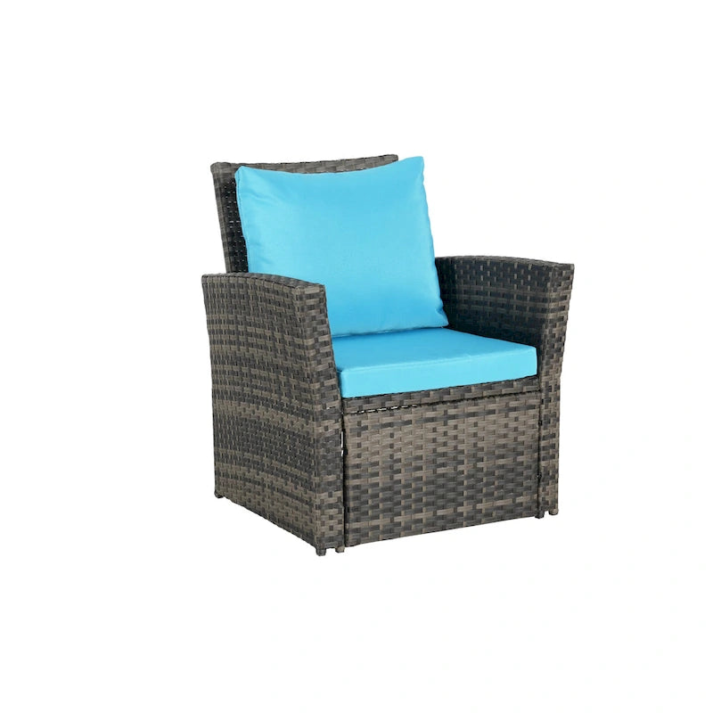 4 Piece Patio Furniture Set, Outdoor Rattan Wicker Sofa Set with Water Resistant Cushion and Tempered Glass Coffee Table