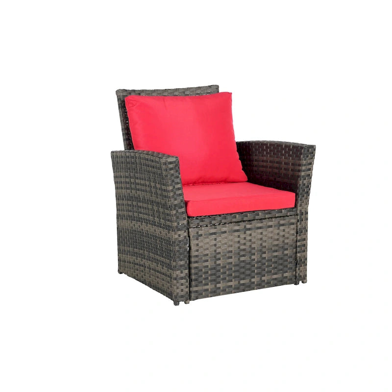 4 Piece Patio Furniture Set, Outdoor Rattan Wicker Sofa Set with Water Resistant Cushion and Tempered Glass Coffee Table