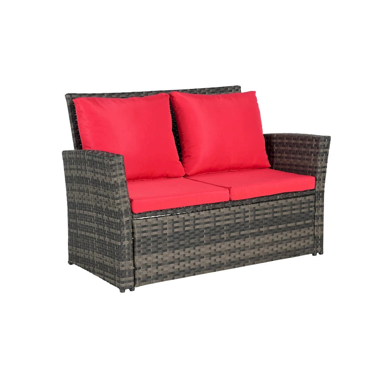 4 Piece Patio Furniture Set, Outdoor Rattan Wicker Sofa Set with Water Resistant Cushion and Tempered Glass Coffee Table