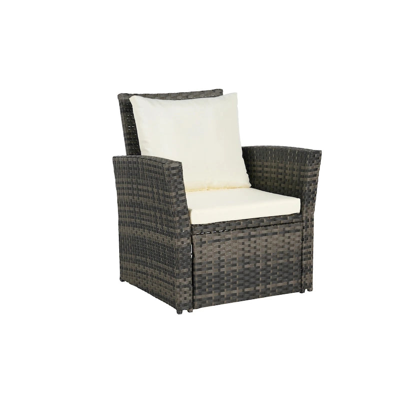 4 Piece Patio Furniture Set, Outdoor Rattan Wicker Sofa Set with Water Resistant Cushion and Tempered Glass Coffee Table