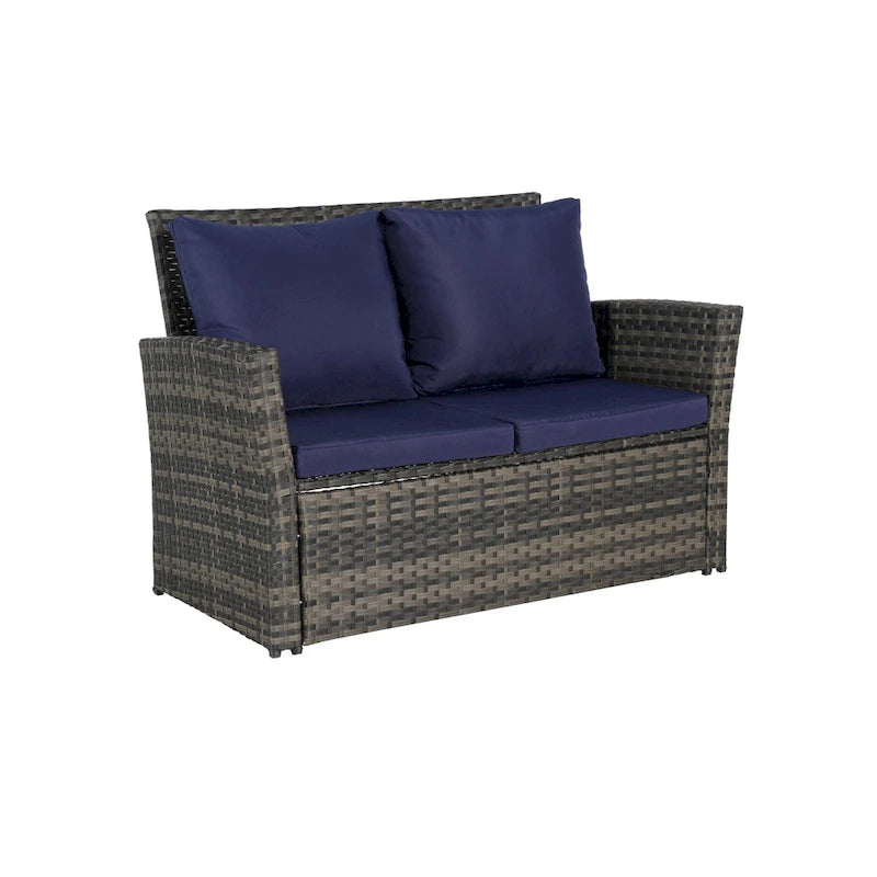 4 Piece Patio Furniture Set, Outdoor Rattan Wicker Sofa Set with Water Resistant Cushion and Tempered Glass Coffee Table