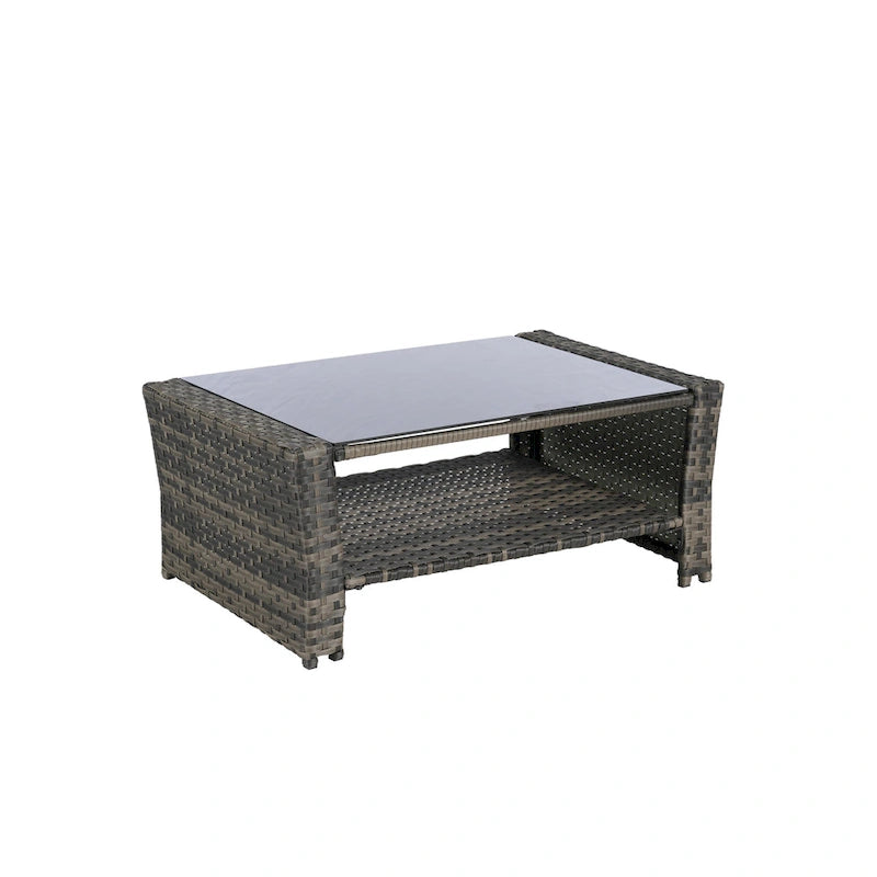 4 Piece Patio Furniture Set, Outdoor Rattan Wicker Sofa Set with Water Resistant Cushion and Tempered Glass Coffee Table