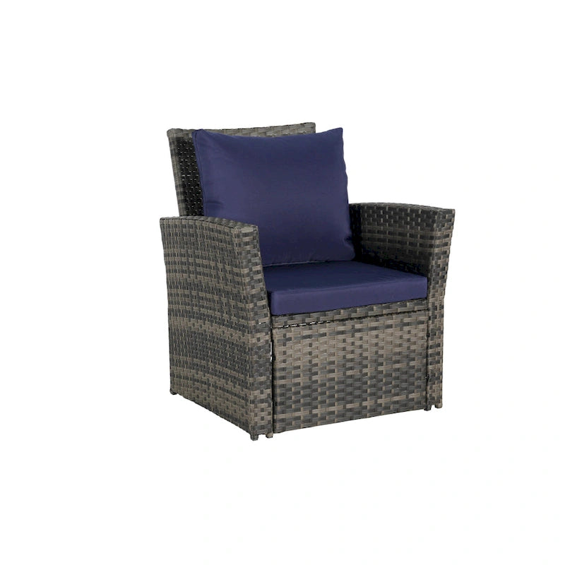 4 Piece Patio Furniture Set, Outdoor Rattan Wicker Sofa Set with Water Resistant Cushion and Tempered Glass Coffee Table