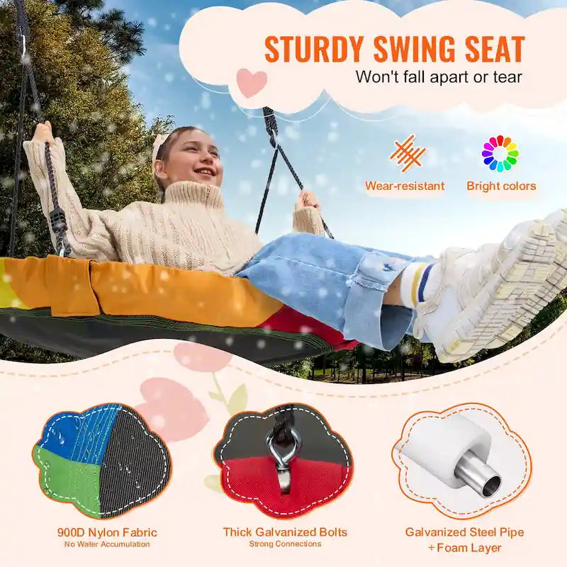 Tree Swing Hanging Straps and Adjustable Multi-Strand Ropes, Round Swing for Kids Outdoor