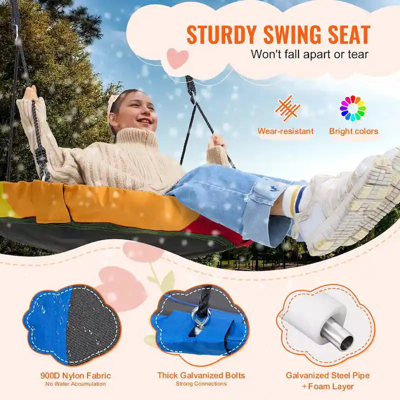 Tree Swing Hanging Straps and Adjustable Multi-Strand Ropes, Round Swing for Kids Outdoor