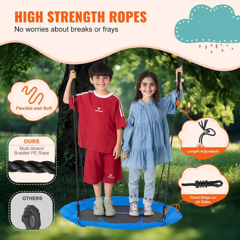 Tree Swing Hanging Straps and Adjustable Multi-Strand Ropes, Round Swing for Kids Outdoor