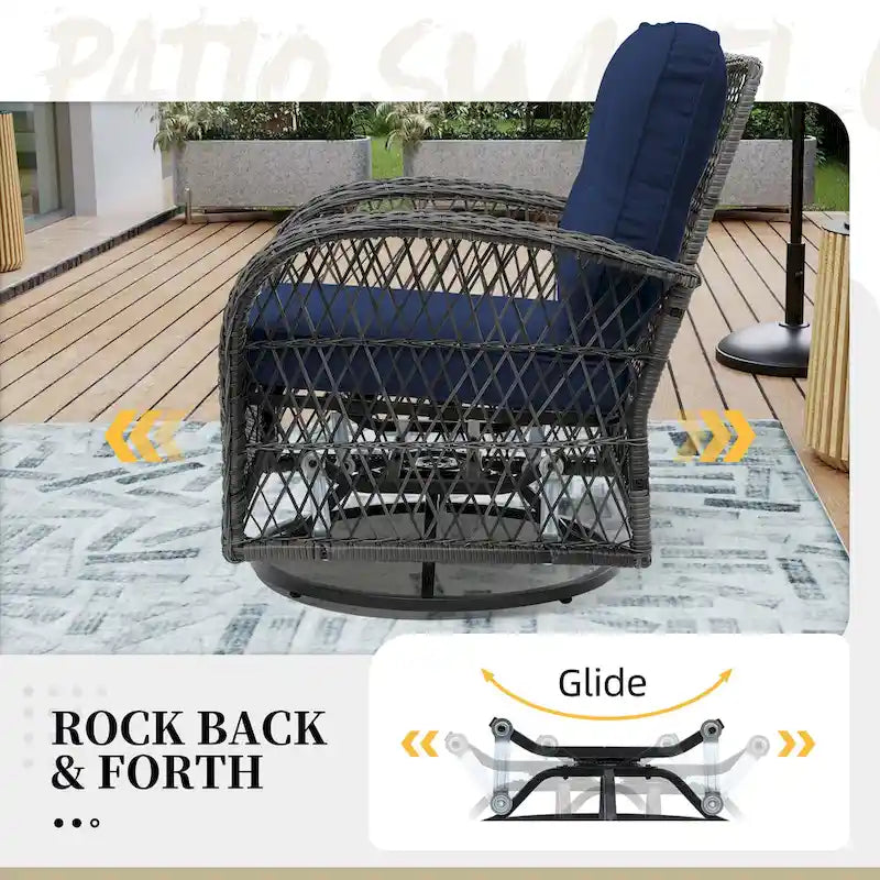 UPHA 6-Piece Patio Outdoor Wicker Swivel Rocking Chair Set with Side Table and Cushions