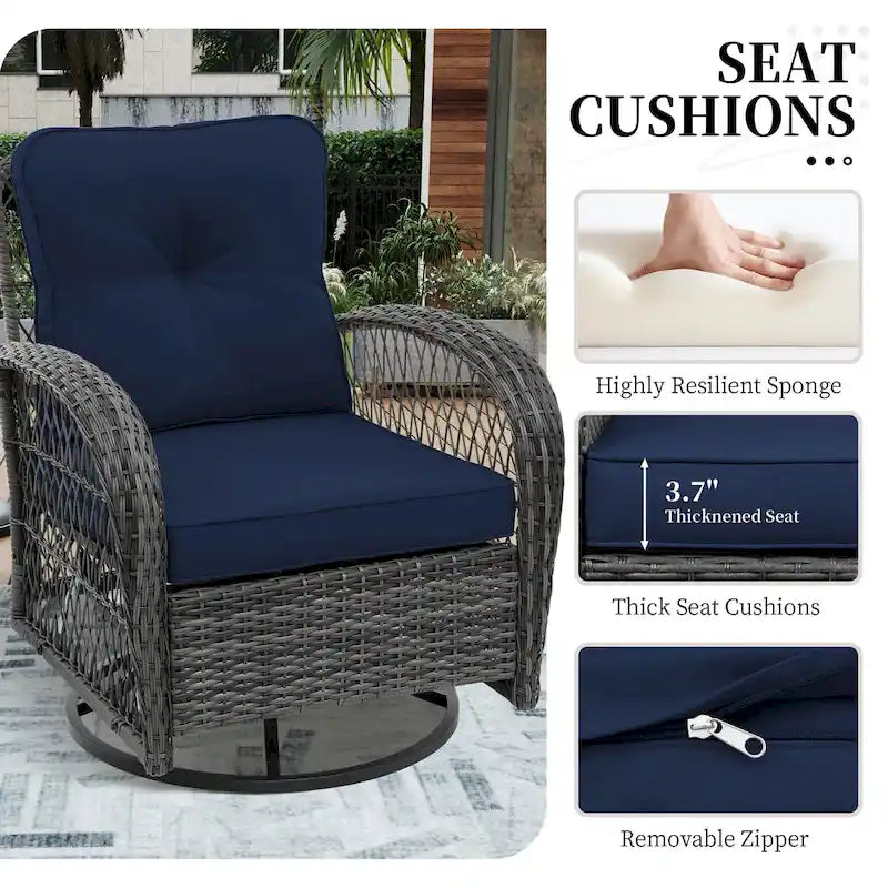 UPHA 6-Piece Patio Outdoor Wicker Swivel Rocking Chair Set with Side Table and Cushions