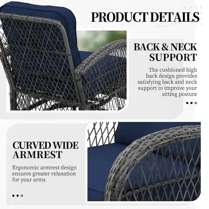 UPHA 6-Piece Patio Outdoor Wicker Swivel Rocking Chair Set with Side Table and Cushions