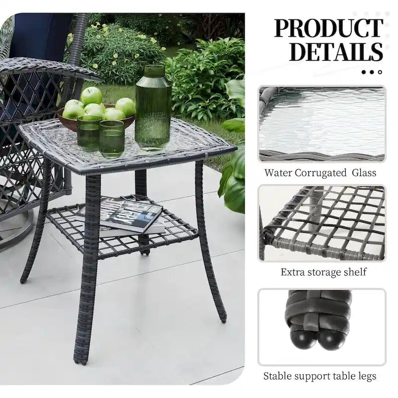 UPHA 6-Piece Patio Outdoor Wicker Swivel Rocking Chair Set with Side Table and Cushions