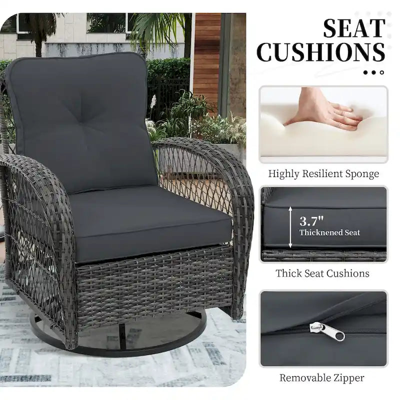 UPHA 6-Piece Patio Outdoor Wicker Swivel Rocking Chair Set with Side Table and Cushions