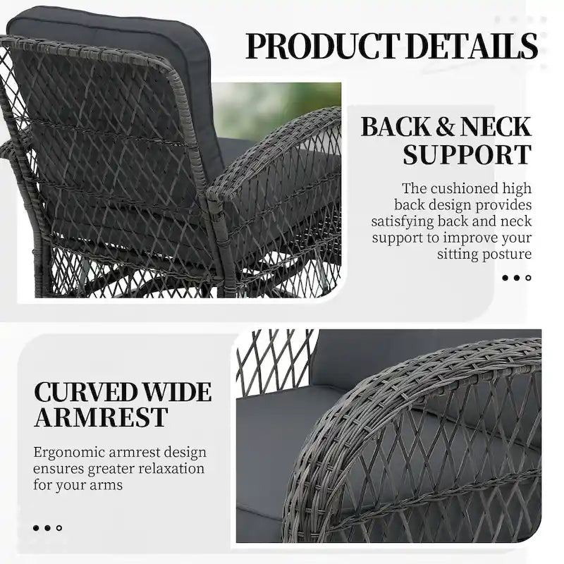 UPHA 6-Piece Patio Outdoor Wicker Swivel Rocking Chair Set with Side Table and Cushions