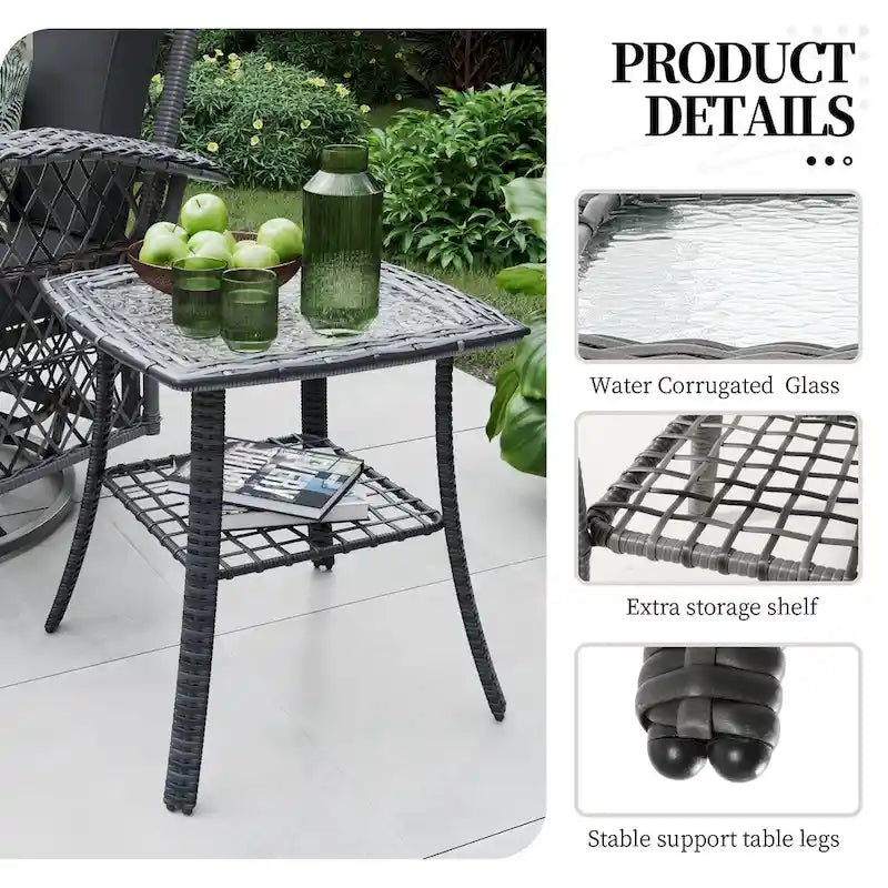 UPHA 6-Piece Patio Outdoor Wicker Swivel Rocking Chair Set with Side Table and Cushions