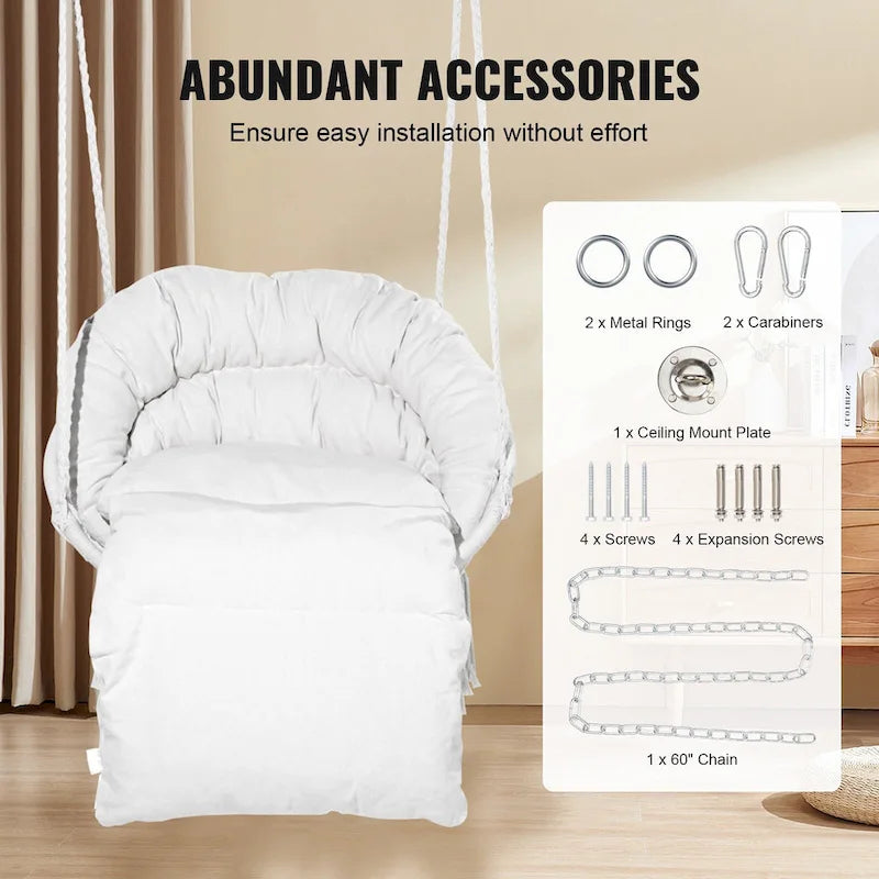 Hanging Hammock Swing Chair, Macram Hanging Chair with Cushion and Mounting Hardware, Cotton Rope Swing Chair