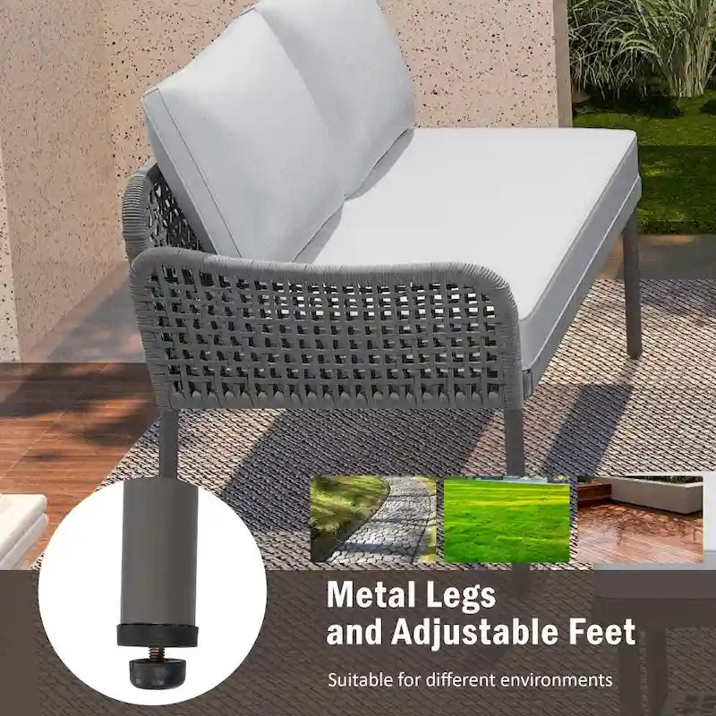 6-Pieces Wicker Outdoor Sectional Set with Wood Table Ice Box and Cushions