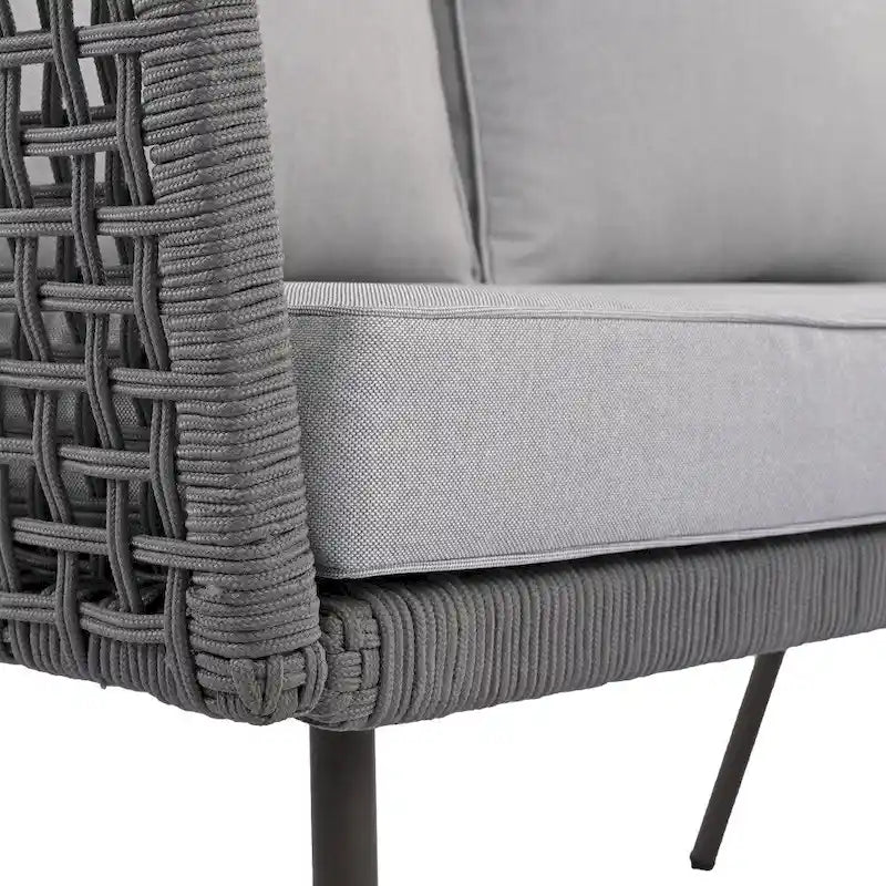 6-Pieces Wicker Outdoor Sectional Set with Wood Table Ice Box and Cushions