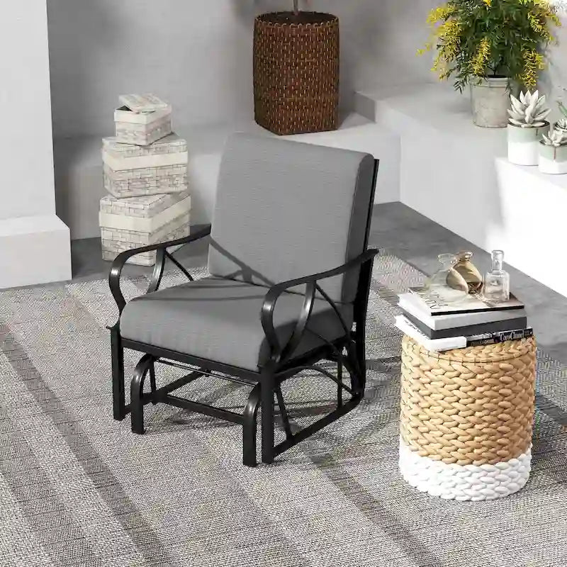 Costway Patio Rocking Chair with Cushion Heavy-Duty Metal Frame Smooth - See Details