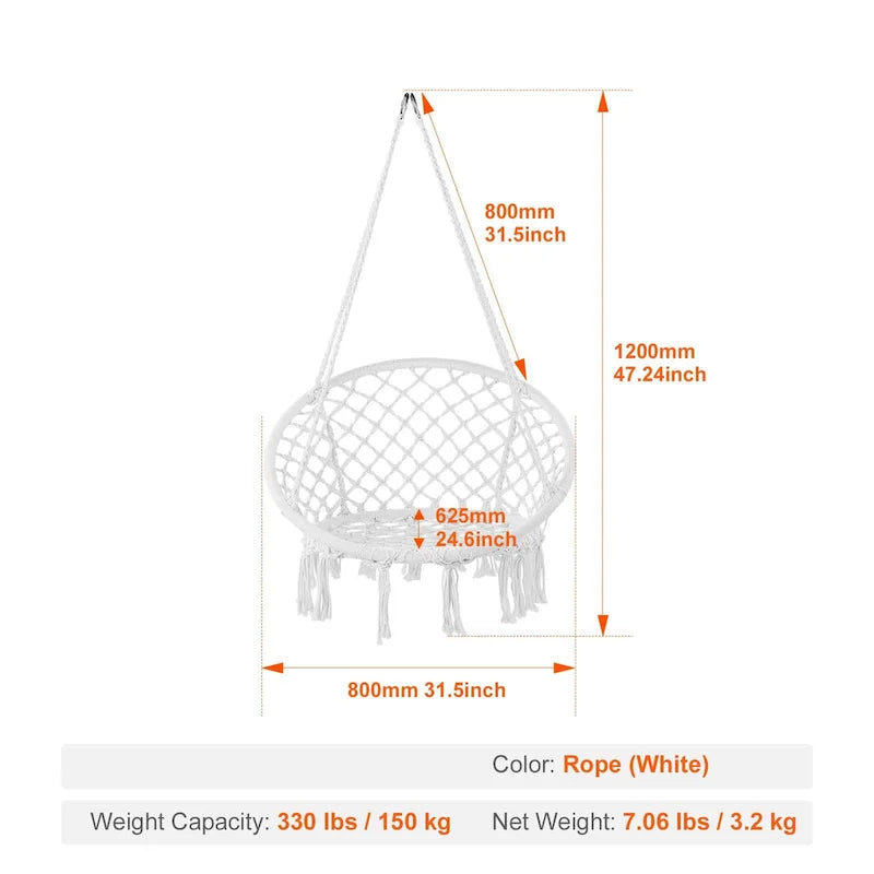 Hammock Chair Hanging Swing for Indoor Outdoor Patio Bedroom Porch