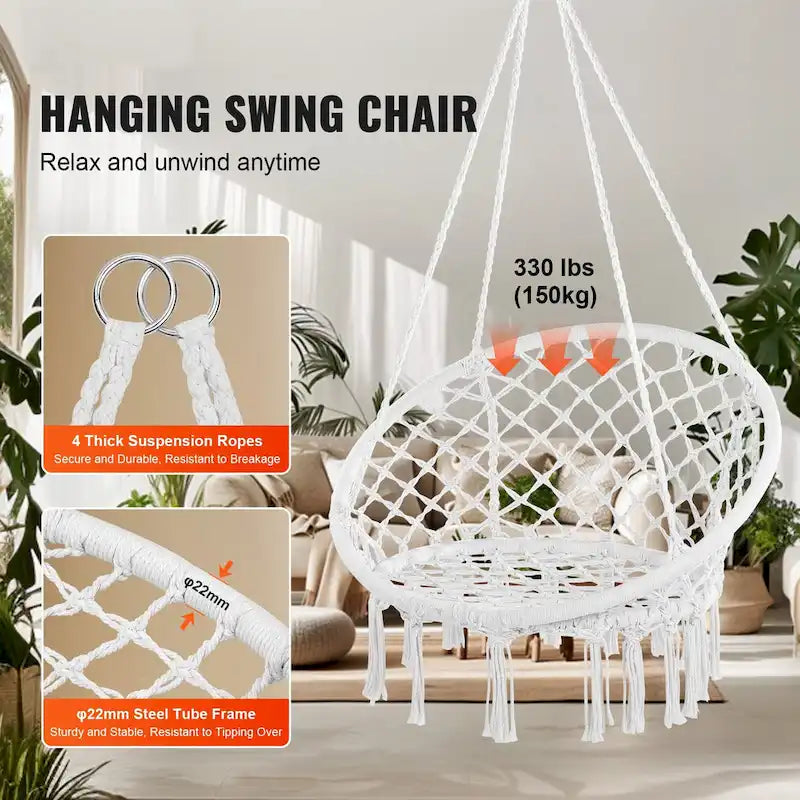 Hammock Chair Hanging Swing for Indoor Outdoor Patio Bedroom Porch