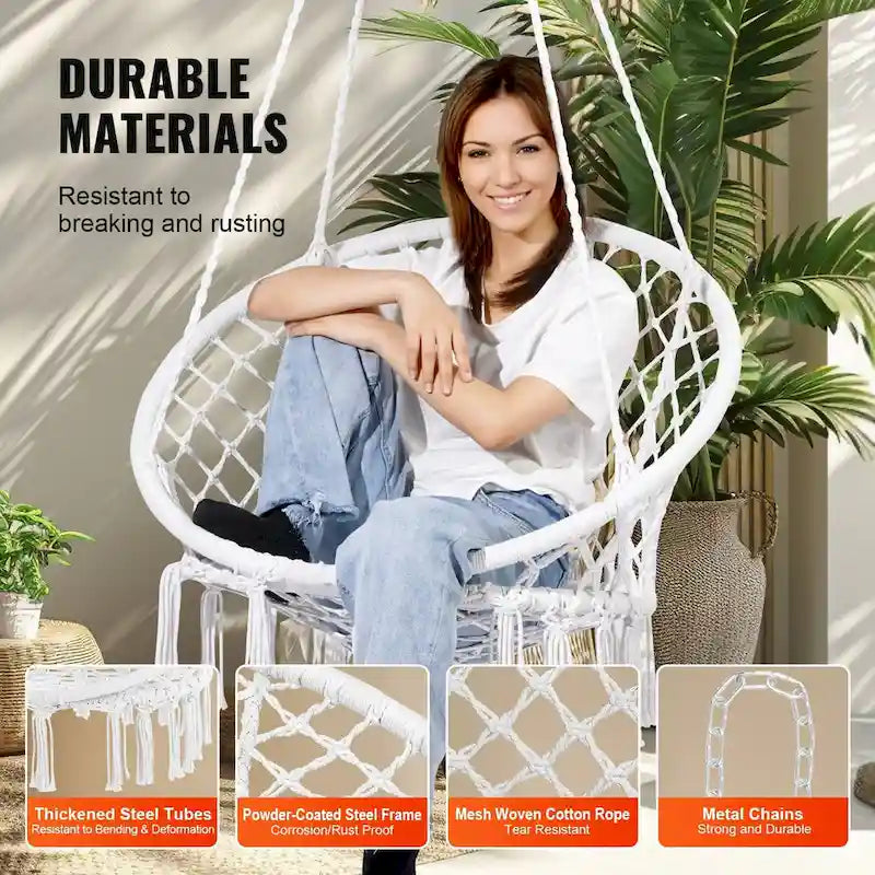 Hammock Chair Hanging Swing for Indoor Outdoor Patio Bedroom Porch