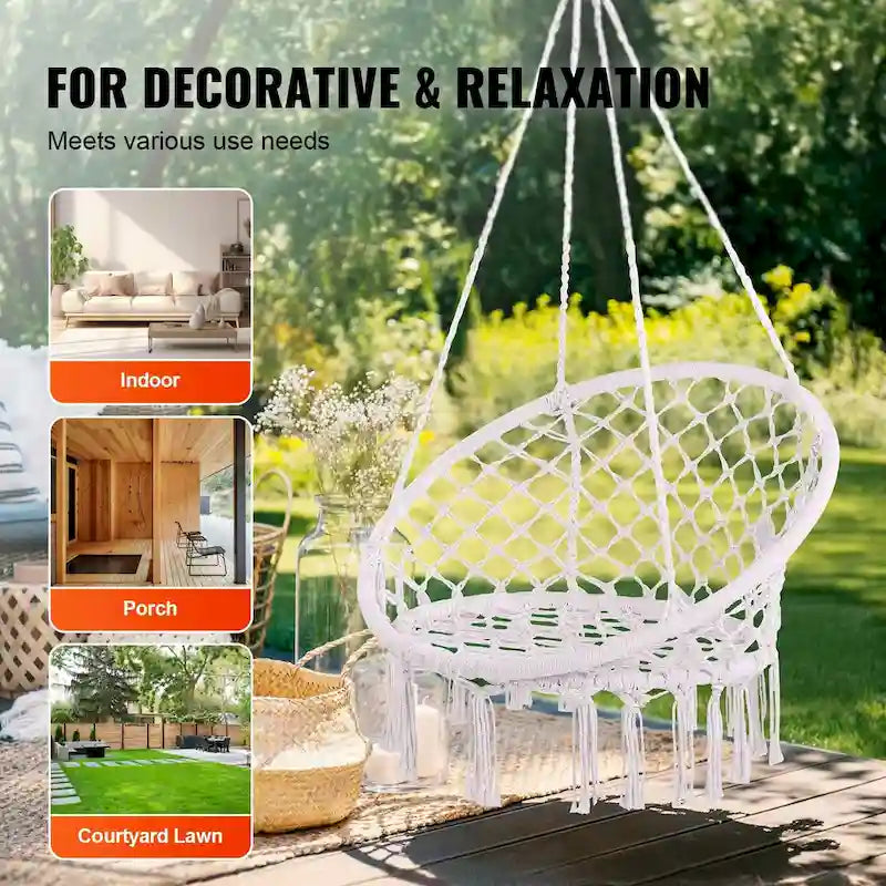 Hammock Chair Hanging Swing for Indoor Outdoor Patio Bedroom Porch
