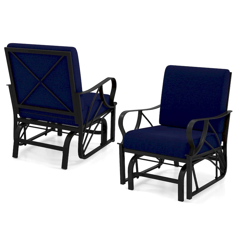 Gymax 2PCS Patio Glider Chair Single Outdoor Rocking Chair w/ Seat &