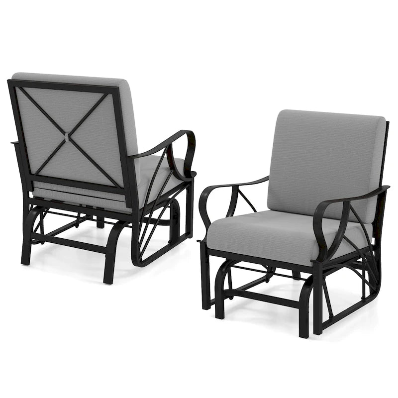 Gymax 2PCS Patio Glider Chair Single Outdoor Rocking Chair w/ Seat &