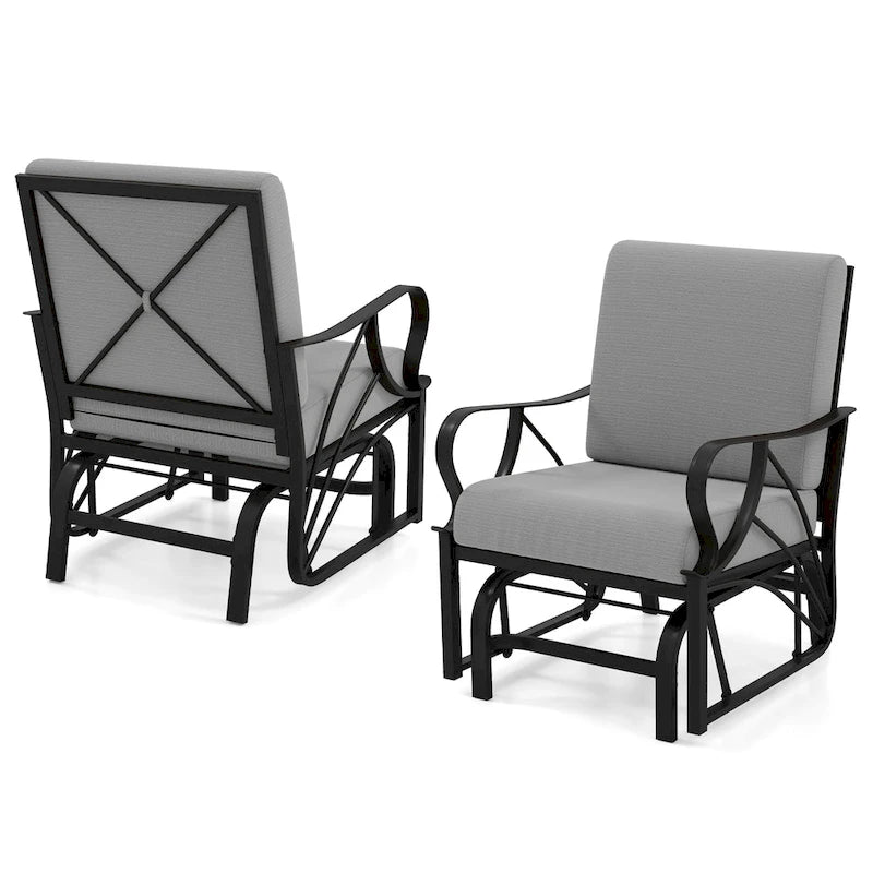 Gymax 2PCS Patio Glider Chair Single Outdoor Rocking Chair w/ Seat &